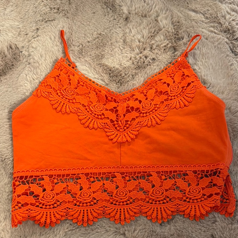 Orange Lace Trim Women's top shop xs